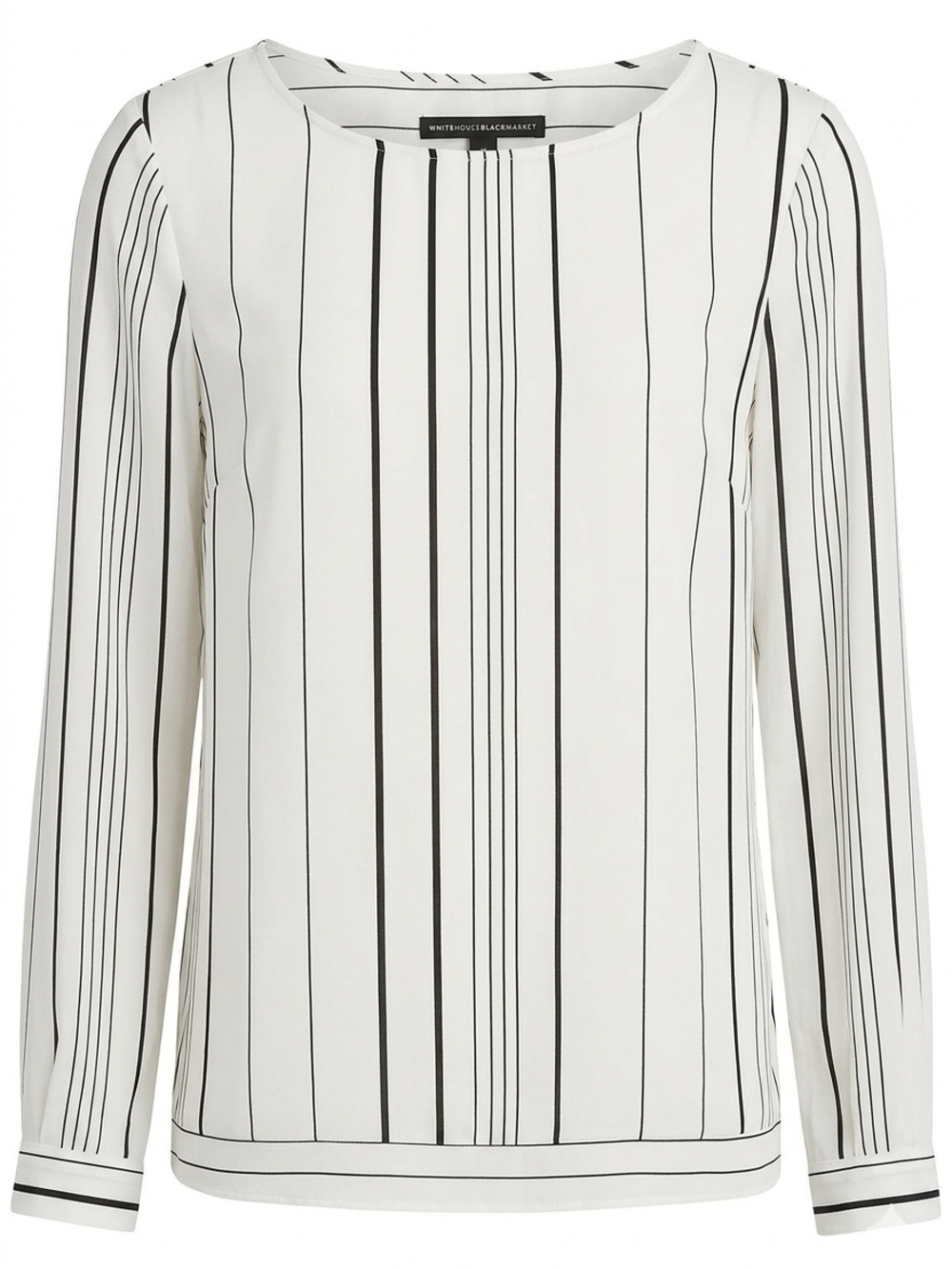 White House Black Market White and Black Vertical Stripe Long-Sleeve Blouse